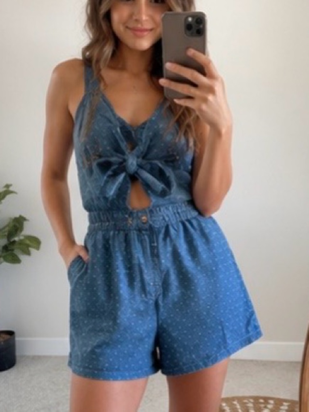 Free People Denim Overall Romper in Faded Blue XS